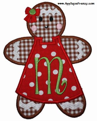 Gingerbread Girl Applique Design-gingerbread girl, christmas, trees, ornaments, holiday