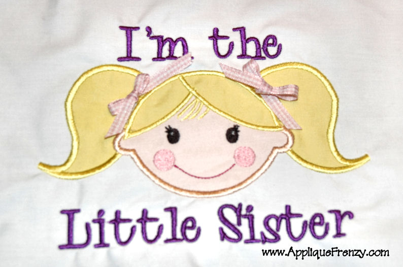 Little Sister Girl Applique Design-lil sis, little sister, lil sist...