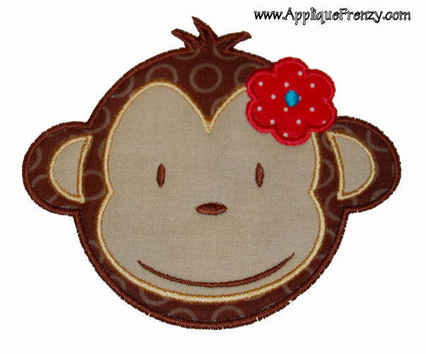 Monkey Girl Applique Design-monkey, mod monkey, girl monkey, hawaihan monkey