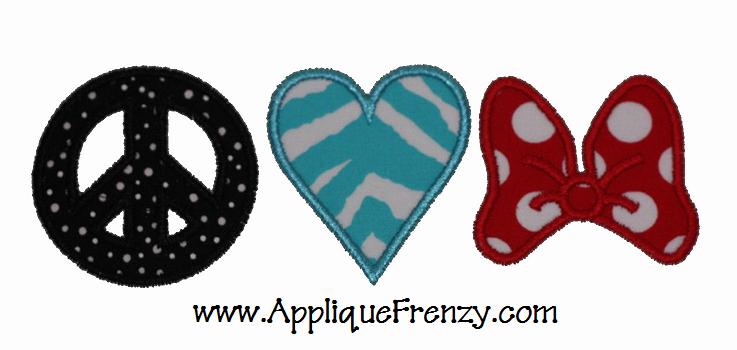 Peace, Love, Bow Applique Design-peace, love, bow, girl, southern, south, minnie,
