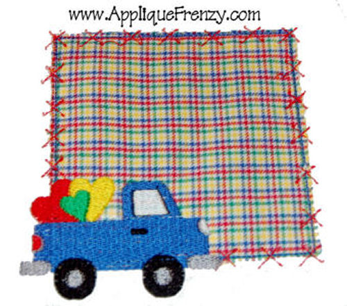 Valentine Pickup Truck Square Patch Applique Design-valentine, pickup, truck,heart, patch, hearts