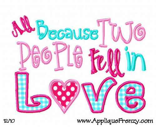 All Because Two People Fell in Love HORIZONTAL  Embroidery Design-valentine, love, heart, cupid