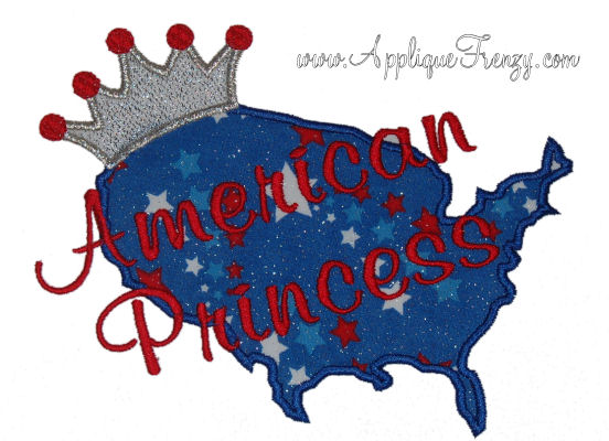 American Princess Outline Applique Design-american, usa, united states, fourth of july, july 4th, patriotic
