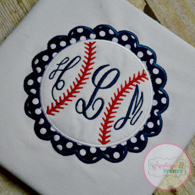 Baseball Circle Scallop Patch Applique Design-