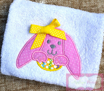Droopy Ear Bunny with Egg Applique Design-