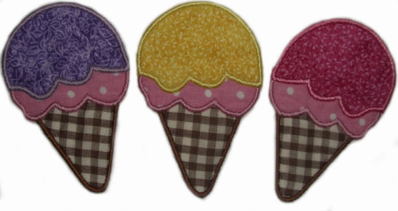 Ice Cream Cone Trio  Applique Design-summer, food, sweets, ice cream, cone