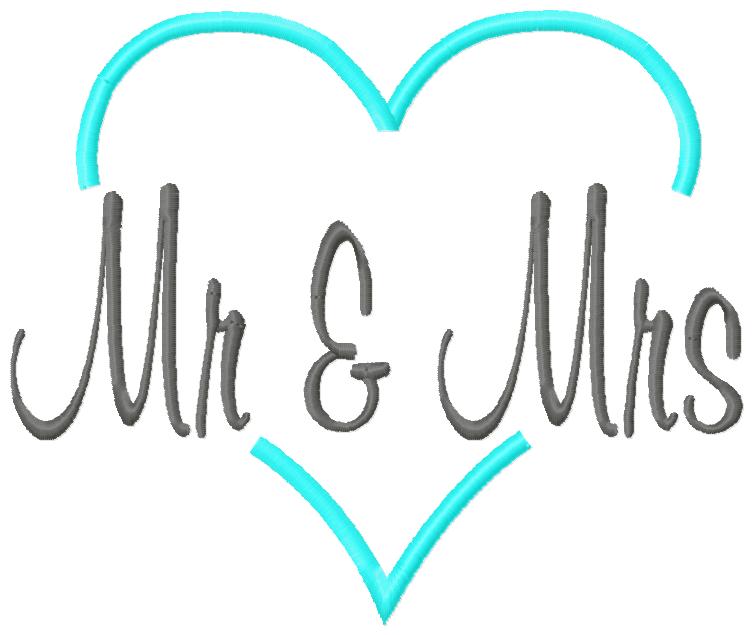Mr & Mrs Heart Embroidery Design-marraige, love, marry, husband and wife, mr and mrs, wedding, bridal shower