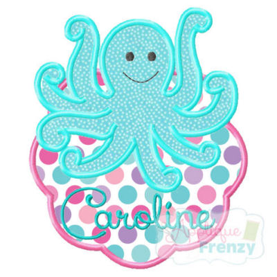 Octopus3 Scallop Patch Applique Design-octopus, beach, summer, patch, 