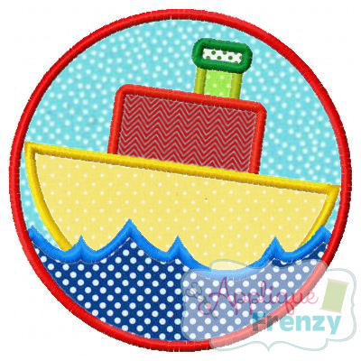 TugBoat Circle Patch Applique Design,-boat, summer ,sail, beach, sealife, 