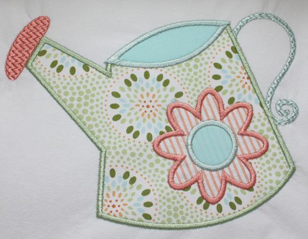 Watering Can Applique Design-spring, flowers, watering can