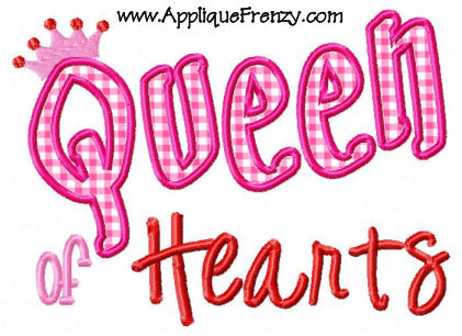 Queen of Hearts Applique Design-queen, hearts, valentine, cupid, love, kisses