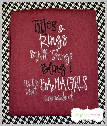Titles and Rings Bama Girl Embriodery Design-