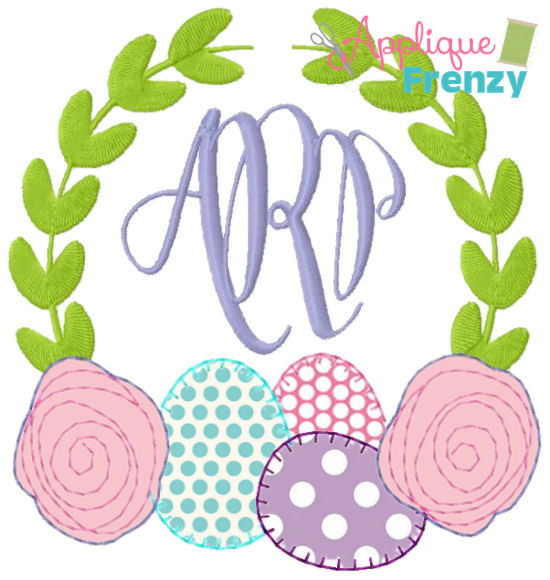 Eggs and Roses Vine Frame Applique Design-easter, egg, bunny, flowers, spring, applique