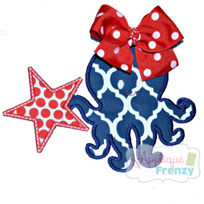 Octopus with Star Applique Design-beach, sealife, summer, 4th of july, independence day