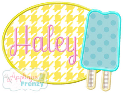 Popsicle Oval Patch Applique Design-Popsicle, ice cream, beach, summer, hot 